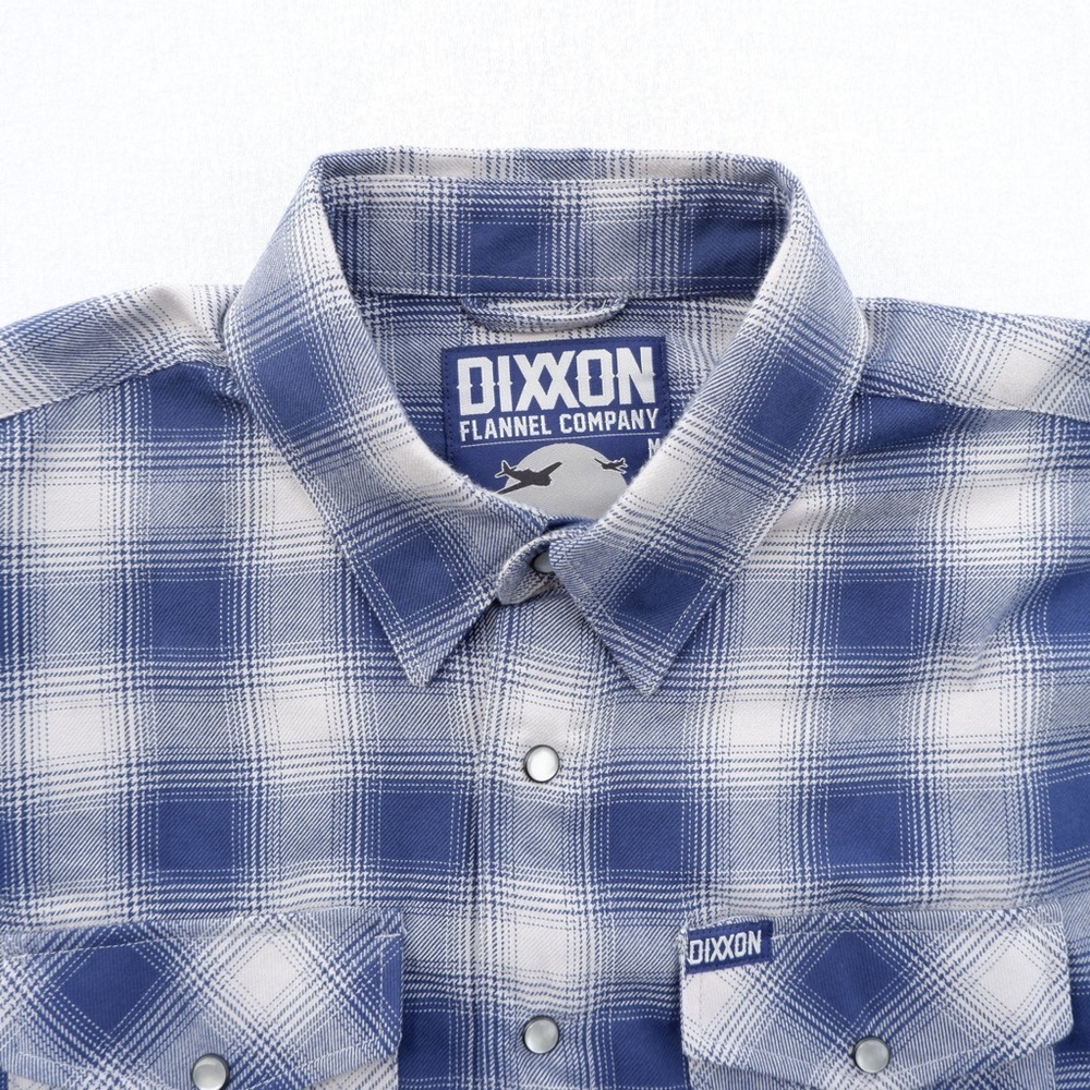 Dixxon Flannel Mens Flannel Shirt Medium The Midway Blue Gray Pearl Snap Plaid